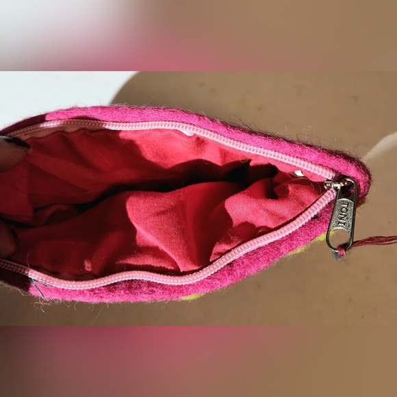 OOAK wool felt hot pink colorful flowers pouch for makeup, toiletries, wallet - Picture 7 of 7